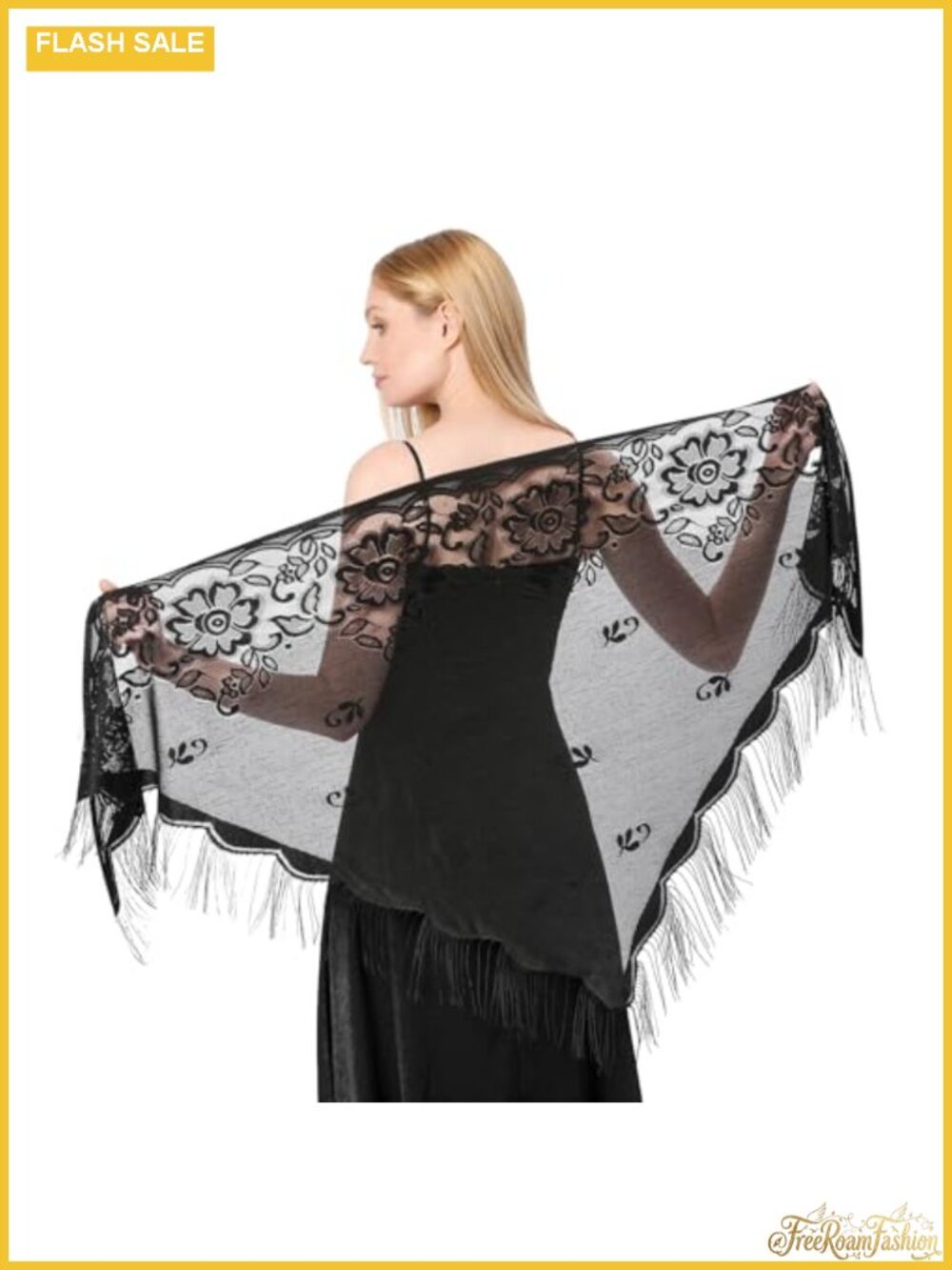 Lace Wrap Shawl Soft Mesh Fringe Triangle Scarf for Wedding Evening Party